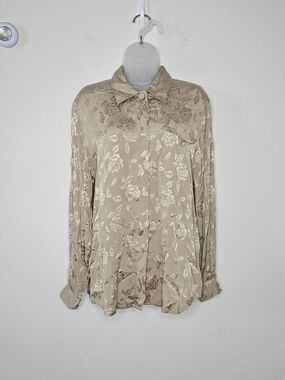 Vintage Jacqueline Ferrar 100% Silk Floral Blouse Button Down Small